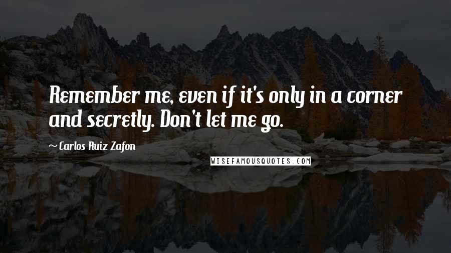 Carlos Ruiz Zafon Quotes: Remember me, even if it's only in a corner and secretly. Don't let me go.