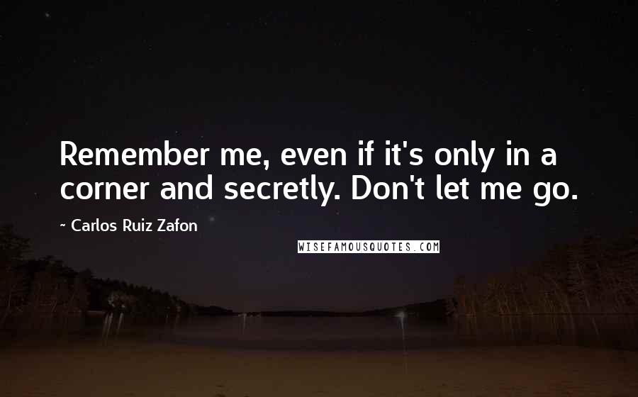 Carlos Ruiz Zafon Quotes: Remember me, even if it's only in a corner and secretly. Don't let me go.