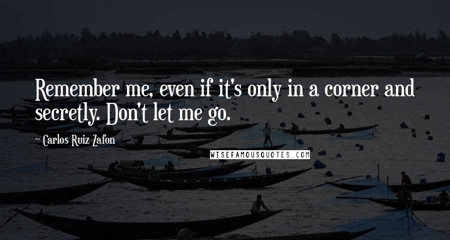 Carlos Ruiz Zafon Quotes: Remember me, even if it's only in a corner and secretly. Don't let me go.