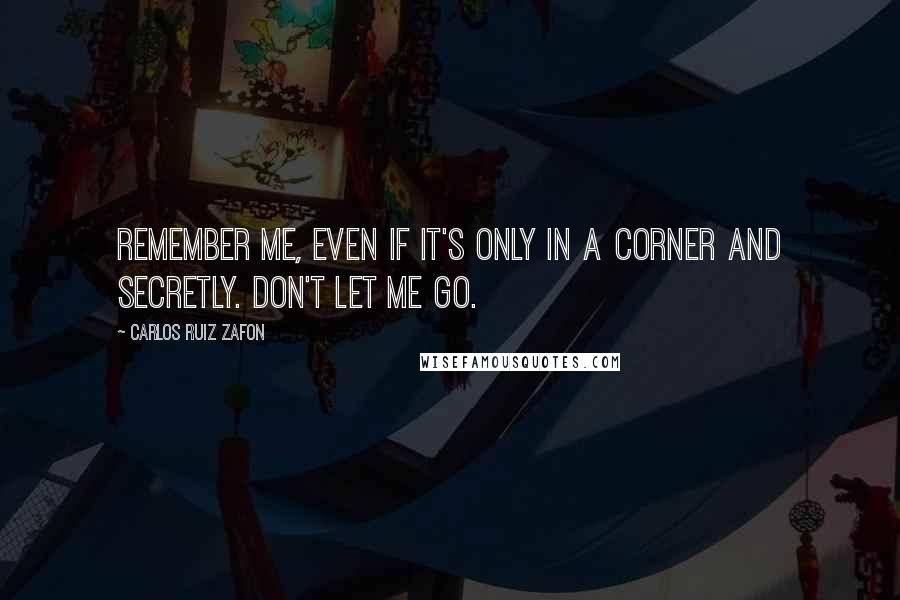 Carlos Ruiz Zafon Quotes: Remember me, even if it's only in a corner and secretly. Don't let me go.