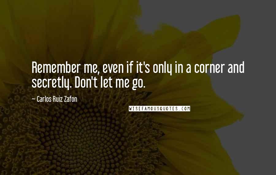 Carlos Ruiz Zafon Quotes: Remember me, even if it's only in a corner and secretly. Don't let me go.