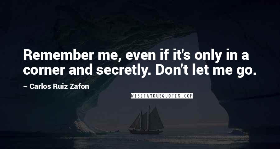 Carlos Ruiz Zafon Quotes: Remember me, even if it's only in a corner and secretly. Don't let me go.