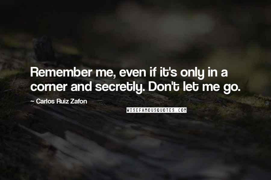 Carlos Ruiz Zafon Quotes: Remember me, even if it's only in a corner and secretly. Don't let me go.