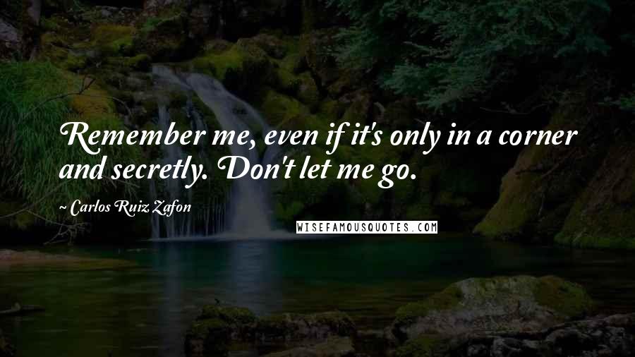 Carlos Ruiz Zafon Quotes: Remember me, even if it's only in a corner and secretly. Don't let me go.