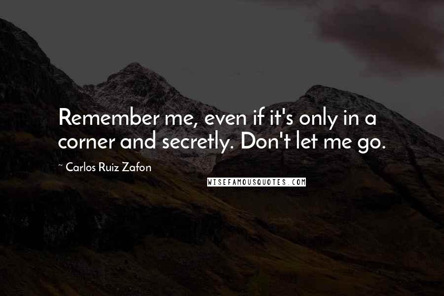 Carlos Ruiz Zafon Quotes: Remember me, even if it's only in a corner and secretly. Don't let me go.