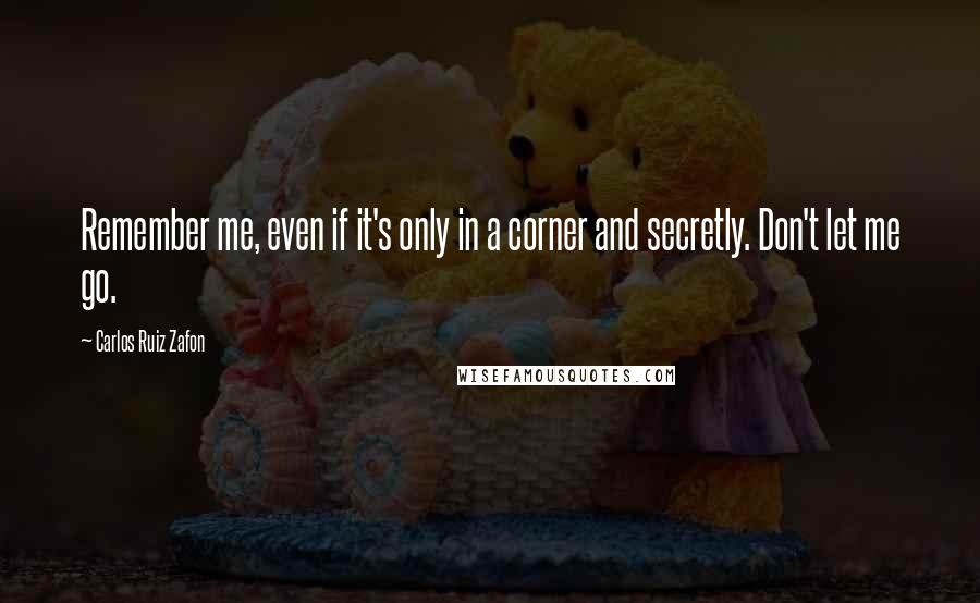 Carlos Ruiz Zafon Quotes: Remember me, even if it's only in a corner and secretly. Don't let me go.