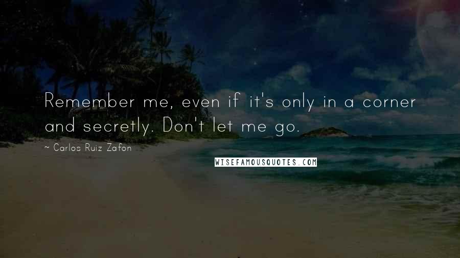 Carlos Ruiz Zafon Quotes: Remember me, even if it's only in a corner and secretly. Don't let me go.