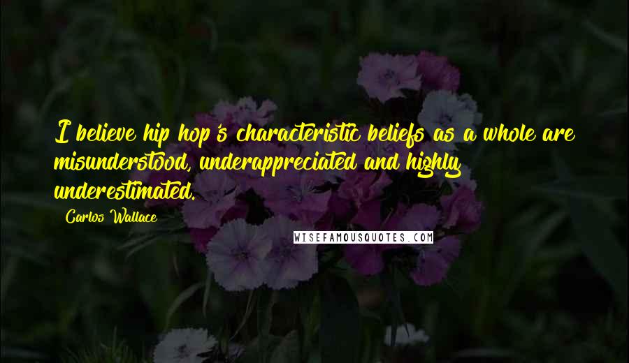 Carlos Wallace Quotes: I believe hip hop's characteristic beliefs as a whole are misunderstood, underappreciated and highly underestimated.