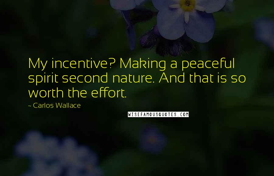 Carlos Wallace Quotes: My incentive? Making a peaceful spirit second nature. And that is so worth the effort.