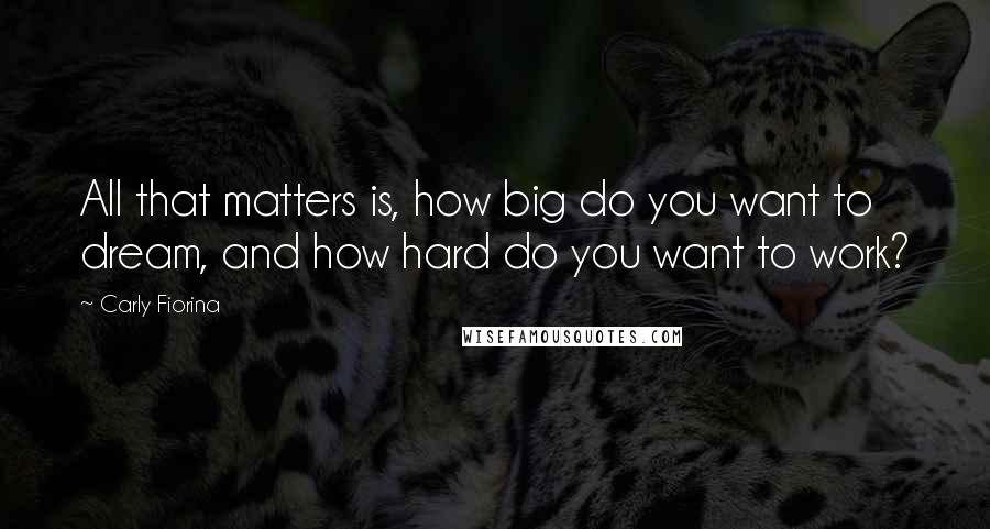 Carly Fiorina Quotes: All that matters is, how big do you want to dream, and how hard do you want to work?