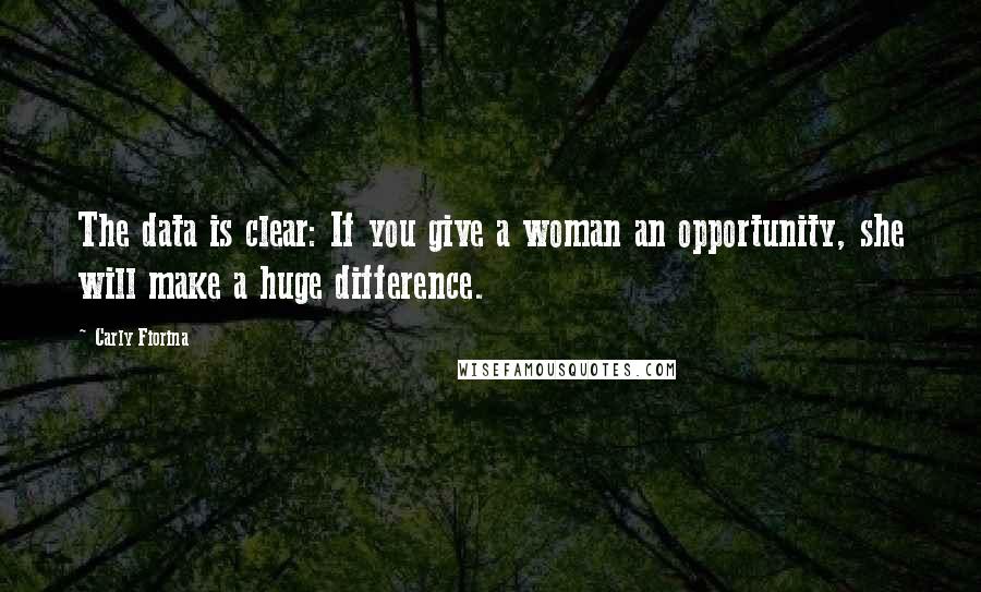 Carly Fiorina Quotes: The data is clear: If you give a woman an opportunity, she will make a huge difference.
