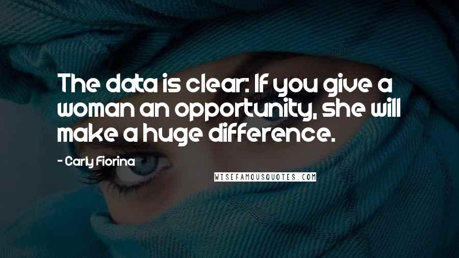 Carly Fiorina Quotes: The data is clear: If you give a woman an opportunity, she will make a huge difference.