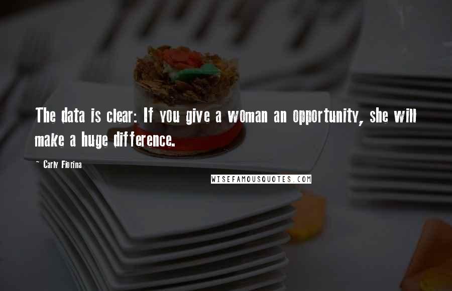 Carly Fiorina Quotes: The data is clear: If you give a woman an opportunity, she will make a huge difference.