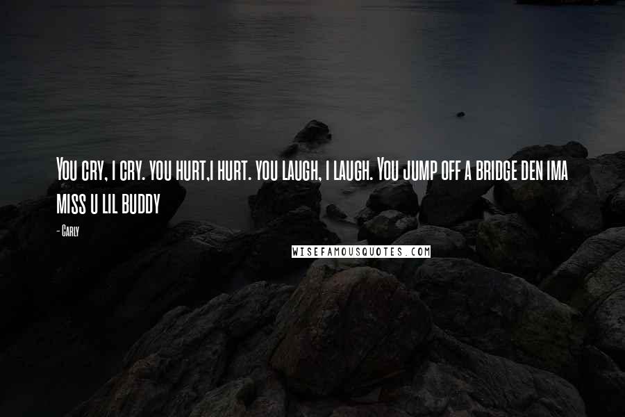 Carly Quotes: You cry, i cry. you hurt,i hurt. you laugh, i laugh. You jump off a bridge den ima miss u lil buddy