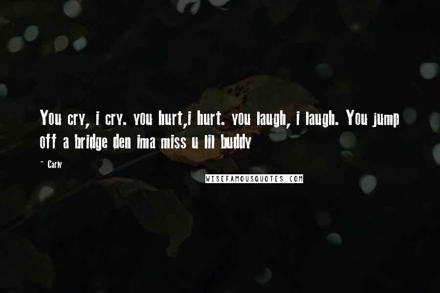 Carly Quotes: You cry, i cry. you hurt,i hurt. you laugh, i laugh. You jump off a bridge den ima miss u lil buddy