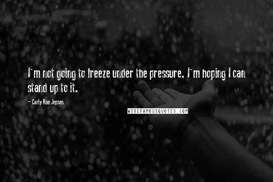 Carly Rae Jepsen Quotes: I'm not going to freeze under the pressure. I'm hoping I can stand up to it.