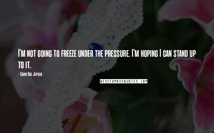 Carly Rae Jepsen Quotes: I'm not going to freeze under the pressure. I'm hoping I can stand up to it.