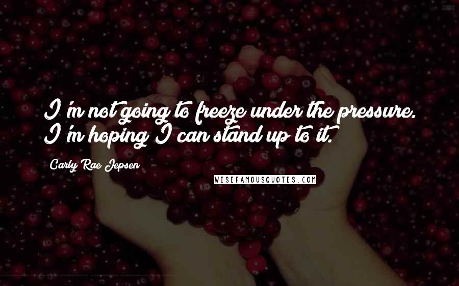 Carly Rae Jepsen Quotes: I'm not going to freeze under the pressure. I'm hoping I can stand up to it.