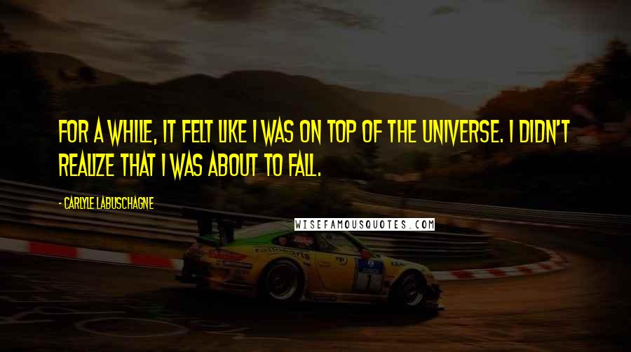 Carlyle Labuschagne Quotes: For a while, it felt like I was on top of the universe. I didn't realize that I was about to fall.