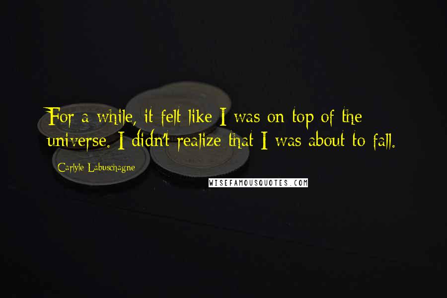 Carlyle Labuschagne Quotes: For a while, it felt like I was on top of the universe. I didn't realize that I was about to fall.