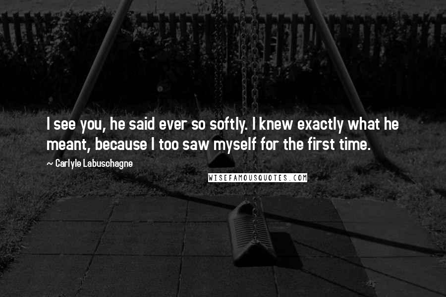 Carlyle Labuschagne Quotes: I see you, he said ever so softly. I knew exactly what he meant, because I too saw myself for the first time.
