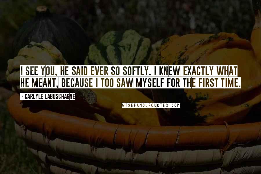 Carlyle Labuschagne Quotes: I see you, he said ever so softly. I knew exactly what he meant, because I too saw myself for the first time.
