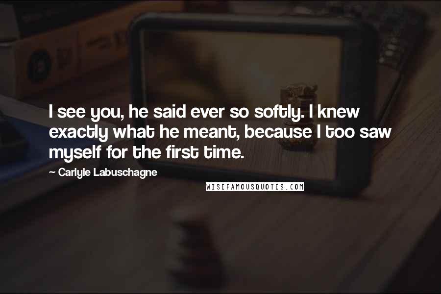 Carlyle Labuschagne Quotes: I see you, he said ever so softly. I knew exactly what he meant, because I too saw myself for the first time.