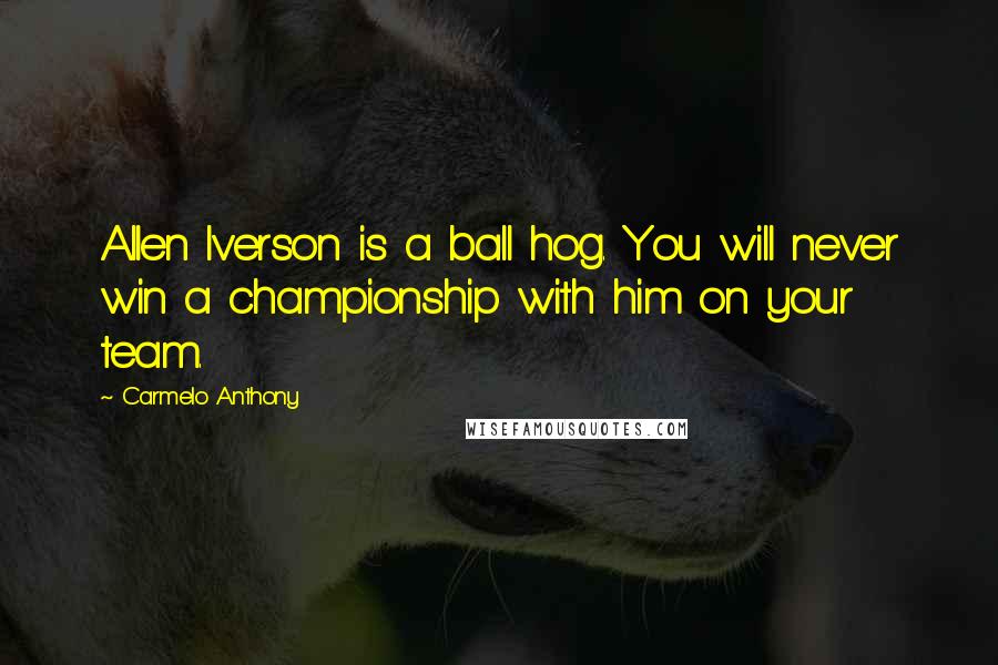 Carmelo Anthony Quotes: Allen Iverson is a ball hog. You will never win a championship with him on your team.