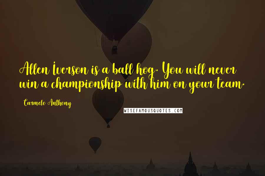 Carmelo Anthony Quotes: Allen Iverson is a ball hog. You will never win a championship with him on your team.