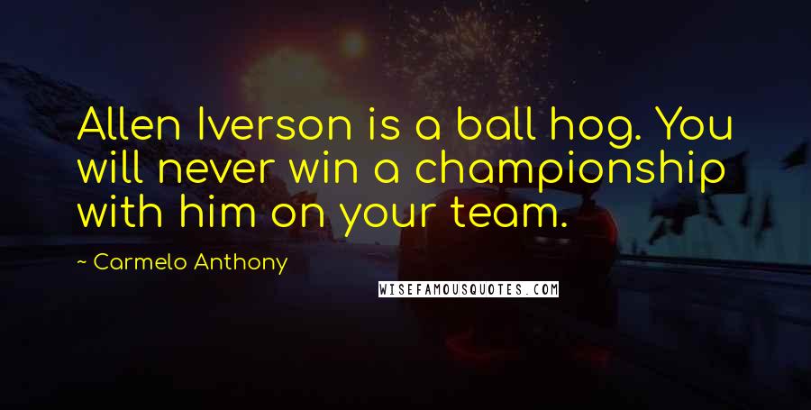 Carmelo Anthony Quotes: Allen Iverson is a ball hog. You will never win a championship with him on your team.