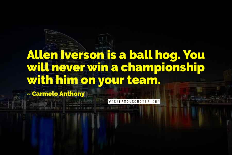 Carmelo Anthony Quotes: Allen Iverson is a ball hog. You will never win a championship with him on your team.