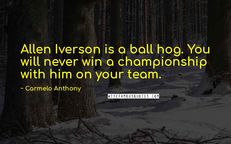 Carmelo Anthony Quotes: Allen Iverson is a ball hog. You will never win a championship with him on your team.