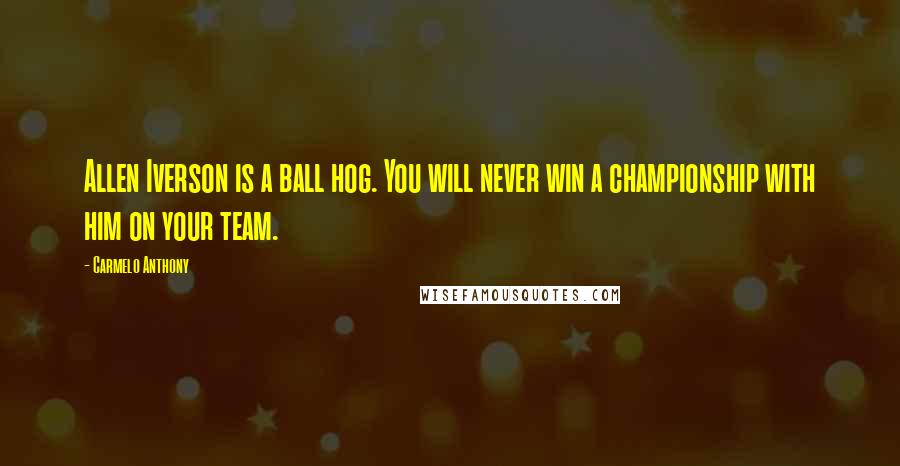 Carmelo Anthony Quotes: Allen Iverson is a ball hog. You will never win a championship with him on your team.