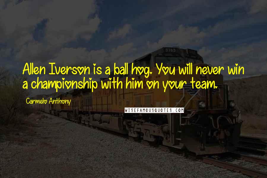 Carmelo Anthony Quotes: Allen Iverson is a ball hog. You will never win a championship with him on your team.