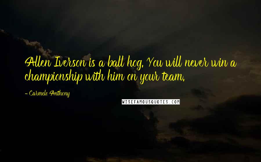 Carmelo Anthony Quotes: Allen Iverson is a ball hog. You will never win a championship with him on your team.