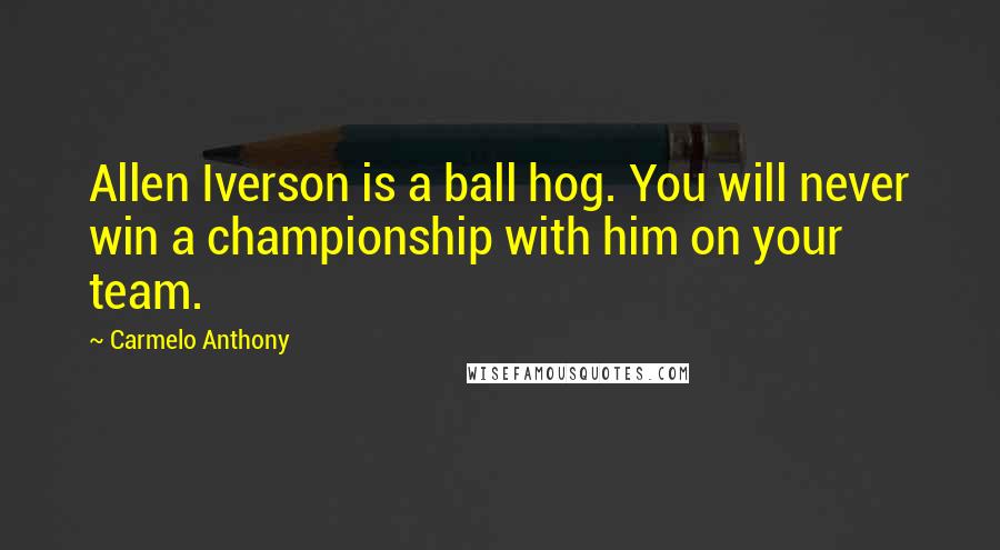 Carmelo Anthony Quotes: Allen Iverson is a ball hog. You will never win a championship with him on your team.