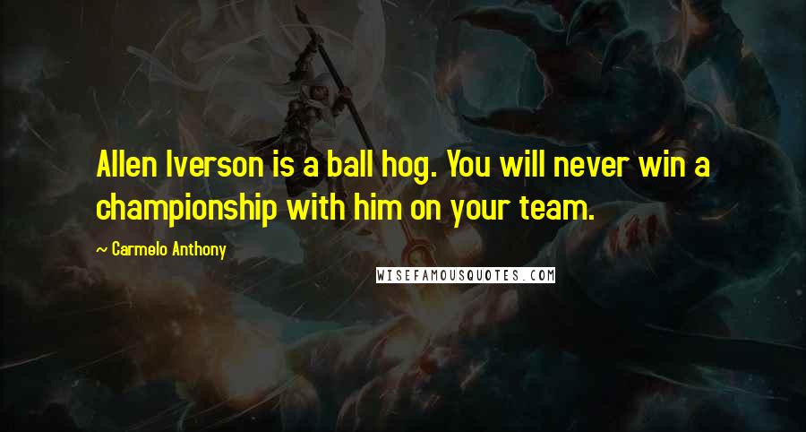 Carmelo Anthony Quotes: Allen Iverson is a ball hog. You will never win a championship with him on your team.