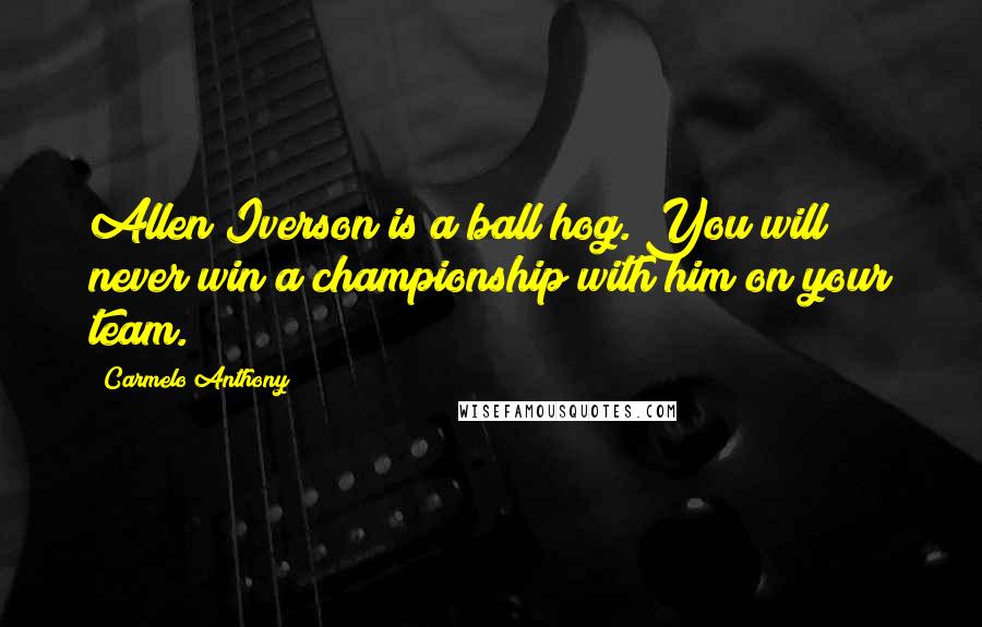 Carmelo Anthony Quotes: Allen Iverson is a ball hog. You will never win a championship with him on your team.