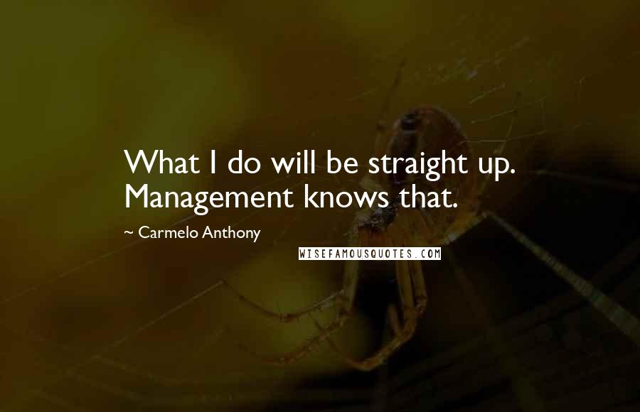 Carmelo Anthony Quotes: What I do will be straight up. Management knows that.