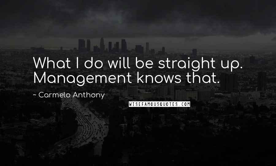 Carmelo Anthony Quotes: What I do will be straight up. Management knows that.