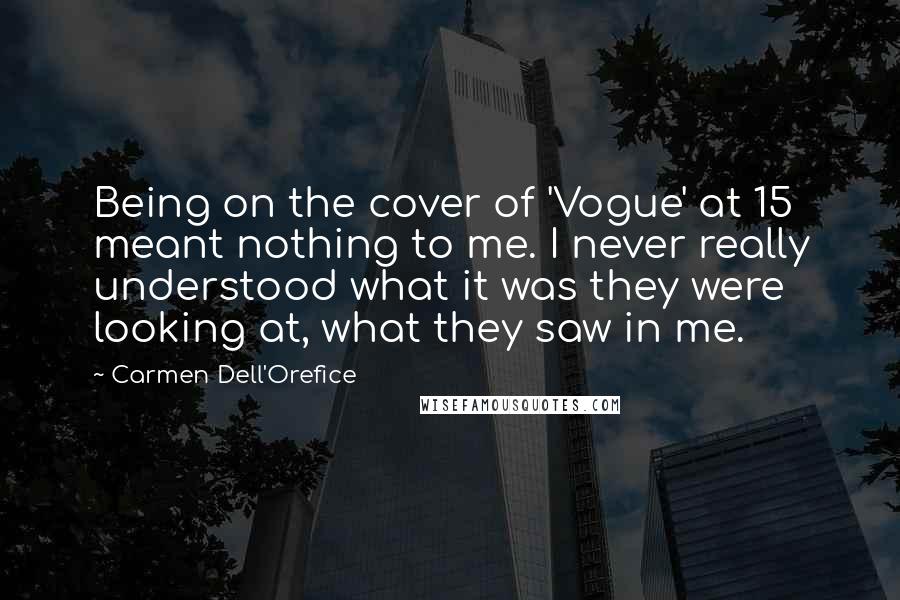 Carmen Dell'Orefice Quotes: Being on the cover of 'Vogue' at 15 meant nothing to me. I never really understood what it was they were looking at, what they saw in me.