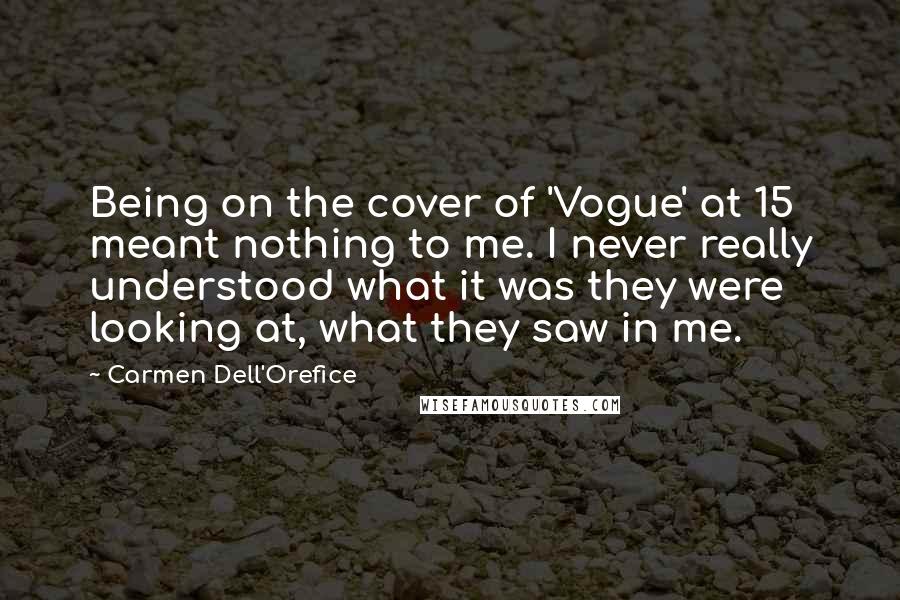 Carmen Dell'Orefice Quotes: Being on the cover of 'Vogue' at 15 meant nothing to me. I never really understood what it was they were looking at, what they saw in me.