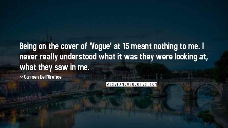 Carmen Dell'Orefice Quotes: Being on the cover of 'Vogue' at 15 meant nothing to me. I never really understood what it was they were looking at, what they saw in me.