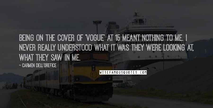 Carmen Dell'Orefice Quotes: Being on the cover of 'Vogue' at 15 meant nothing to me. I never really understood what it was they were looking at, what they saw in me.