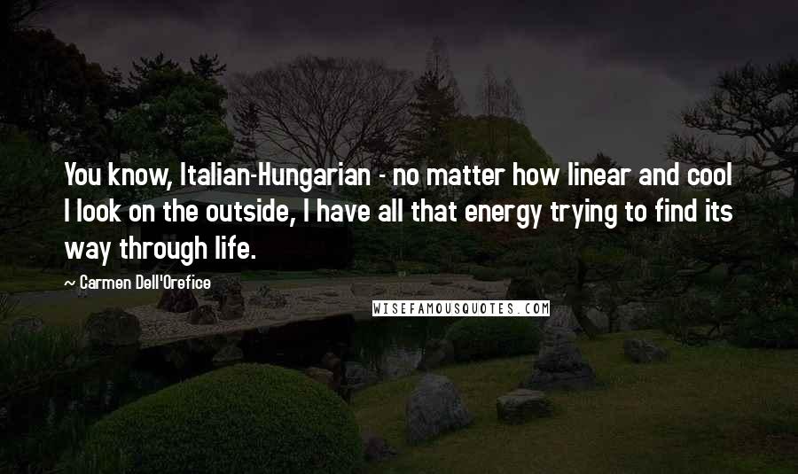 Carmen Dell'Orefice Quotes: You know, Italian-Hungarian - no matter how linear and cool I look on the outside, I have all that energy trying to find its way through life.