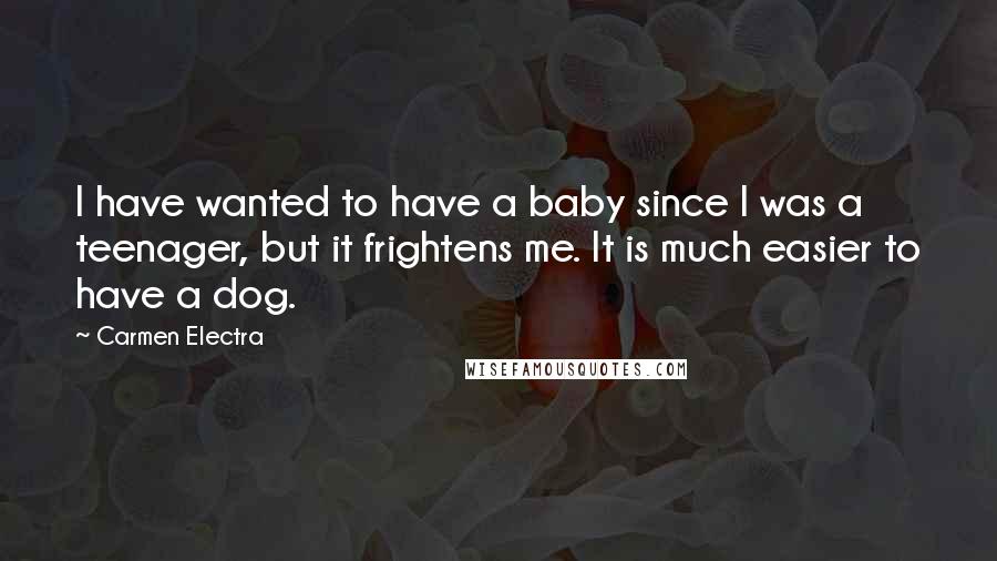 Carmen Electra Quotes: I have wanted to have a baby since I was a teenager, but it frightens me. It is much easier to have a dog.