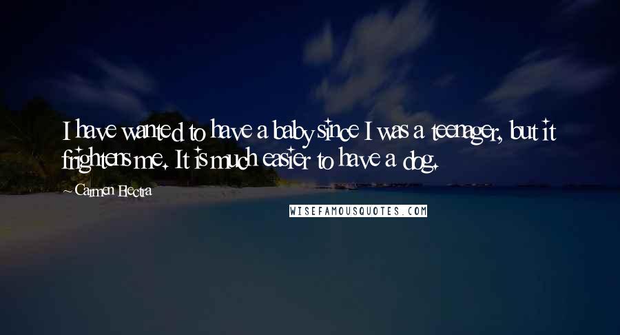 Carmen Electra Quotes: I have wanted to have a baby since I was a teenager, but it frightens me. It is much easier to have a dog.