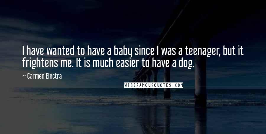 Carmen Electra Quotes: I have wanted to have a baby since I was a teenager, but it frightens me. It is much easier to have a dog.