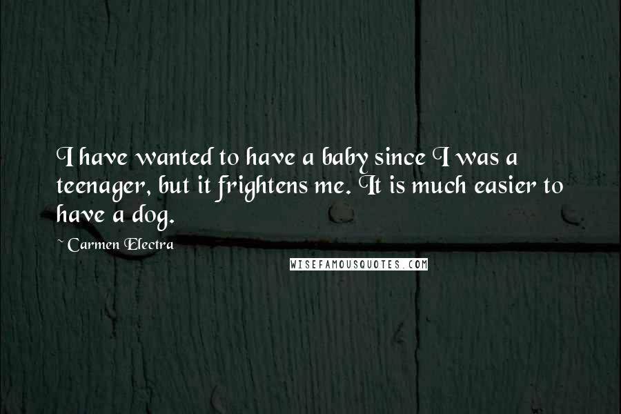 Carmen Electra Quotes: I have wanted to have a baby since I was a teenager, but it frightens me. It is much easier to have a dog.