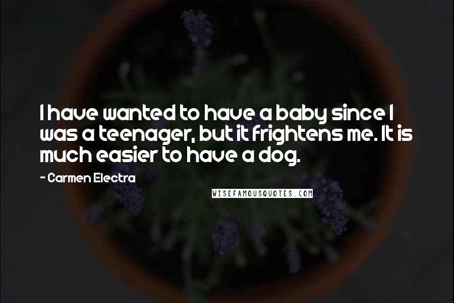 Carmen Electra Quotes: I have wanted to have a baby since I was a teenager, but it frightens me. It is much easier to have a dog.